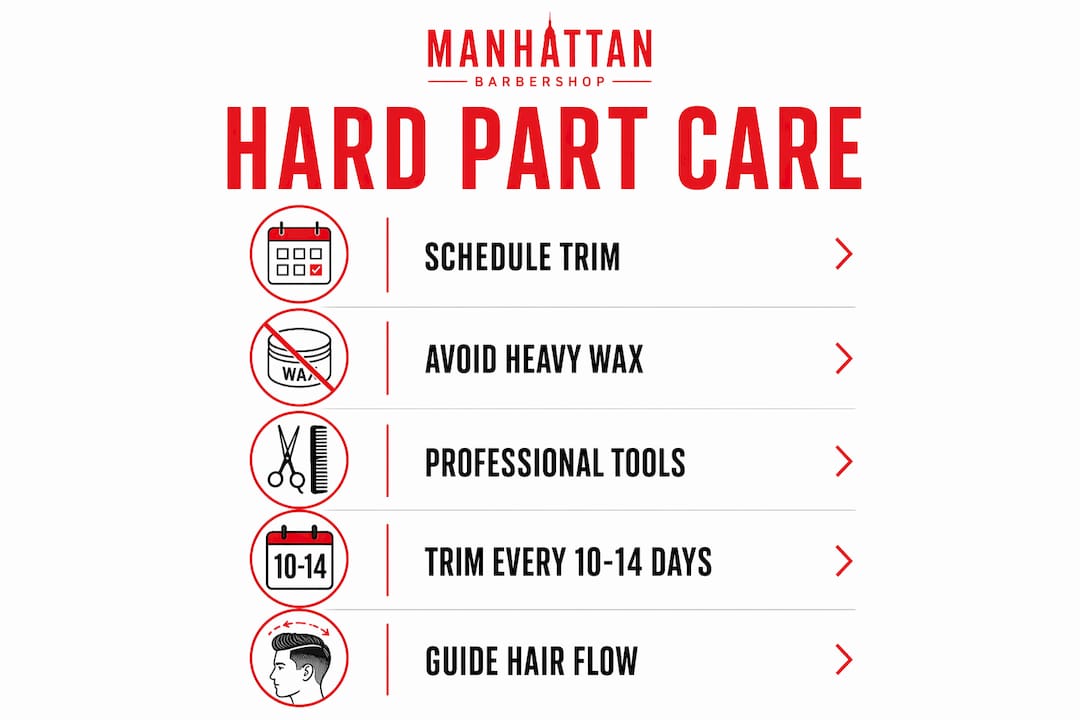 Infographic showing maintenance steps for hard part haircut
