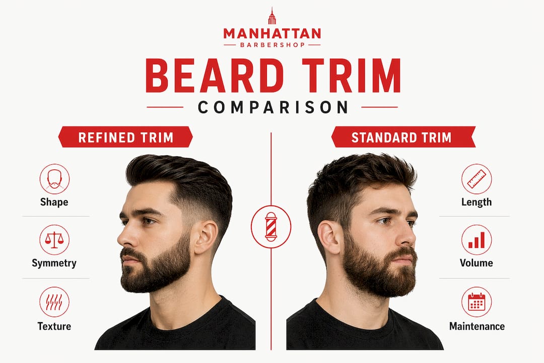 Infographic comparing refined and standard beard trims