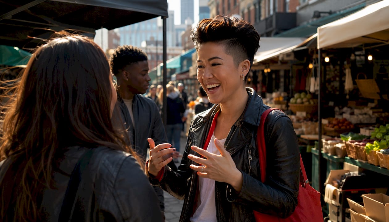 Professional woman showing confidence after haircut