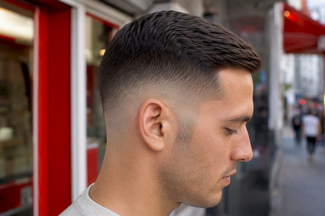 Low fade Ivy League haircut side detail