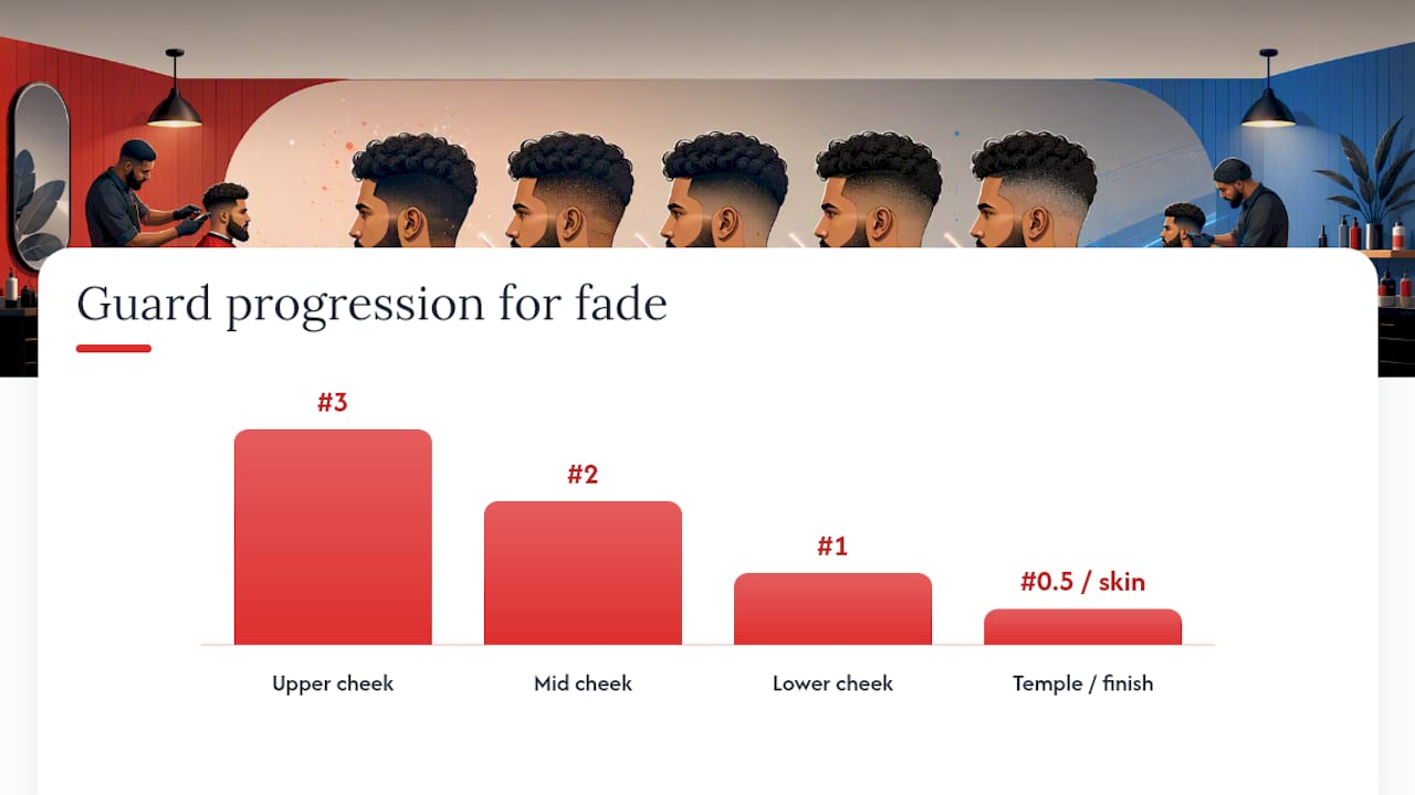 Step-by-step beard fade guard sequence diagram