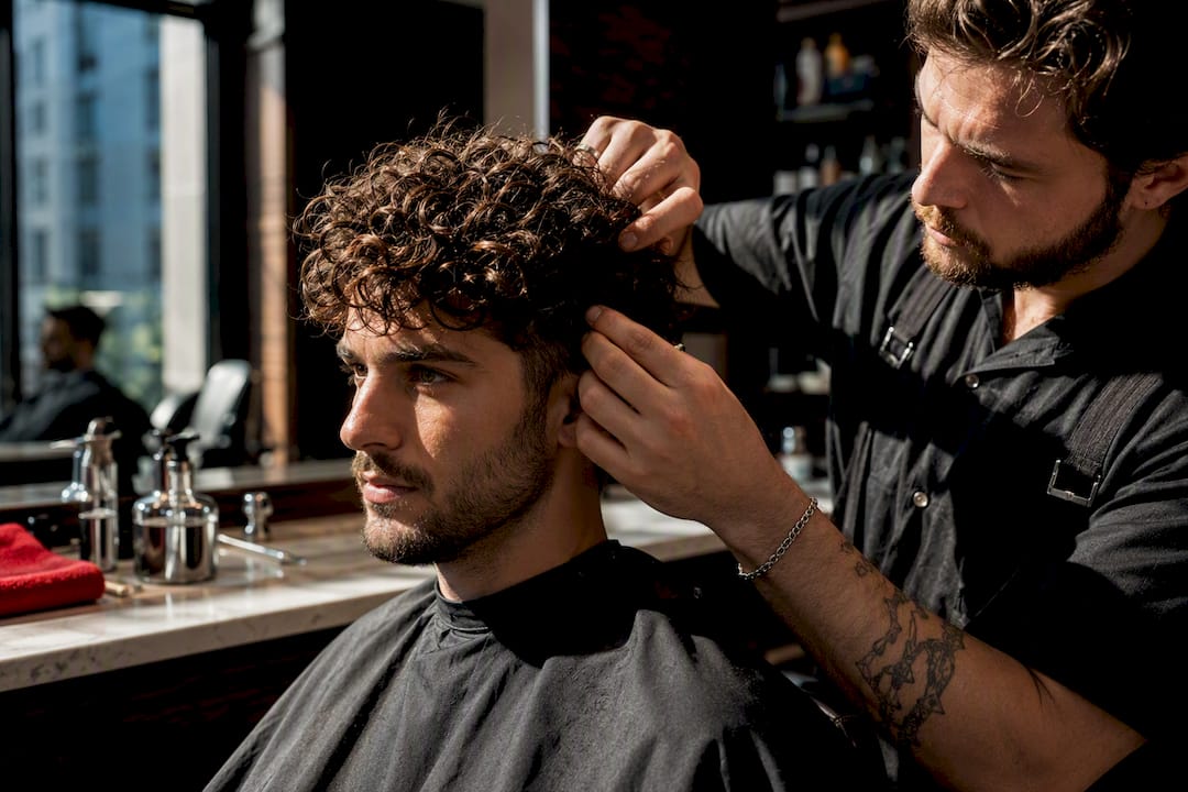 Barber shaping a man’s natural curls