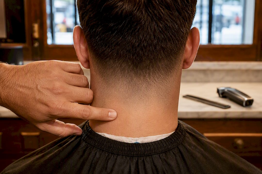 Softened blocked neckline after barbering