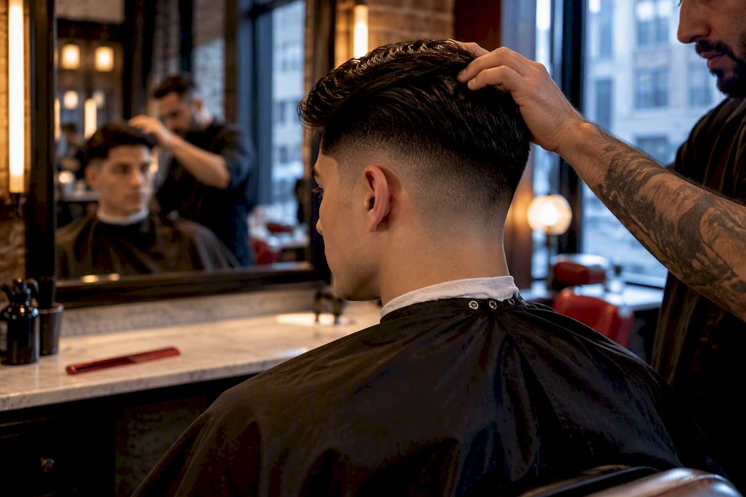 Straight hair fade inspected in barbershop