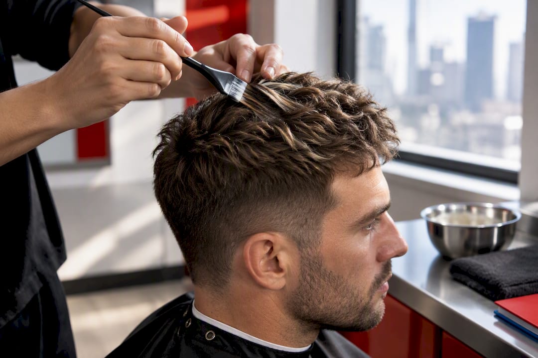 Subtle highlights woven through thinning hair