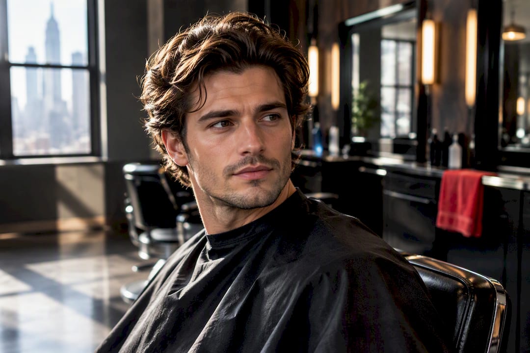 Man showing medium length barber haircut