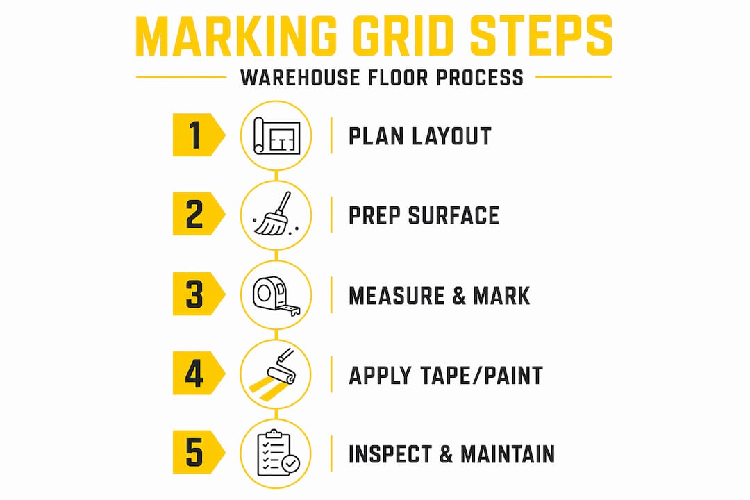 Infographic showing warehouse floor marking steps