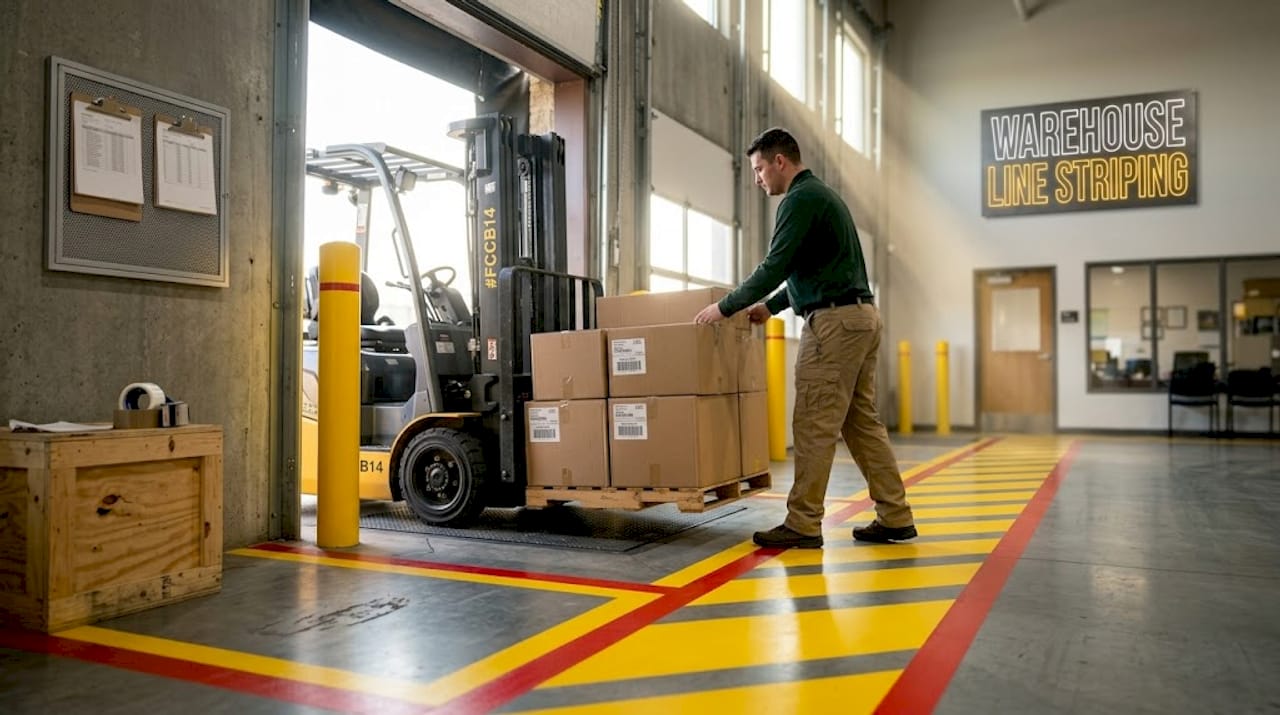 Worker unloading boxes at warehouse receiving zone