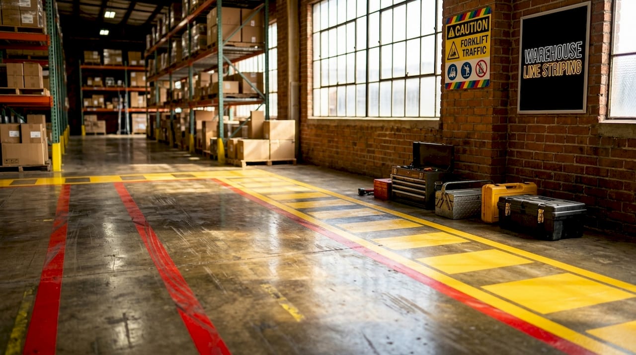 Warehouse floor with clear safety markings