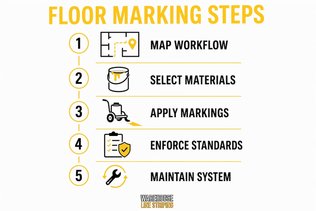 Infographic showing floor marking implementation steps