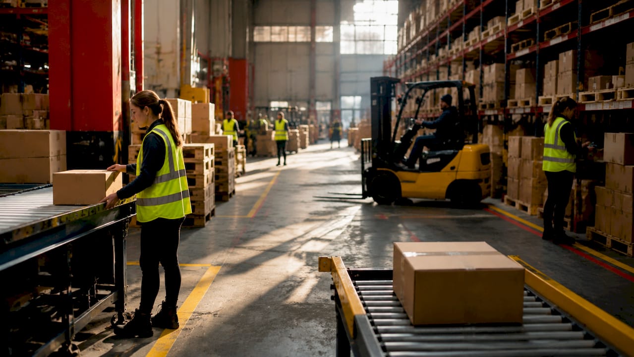 Warehouse product flow process in action