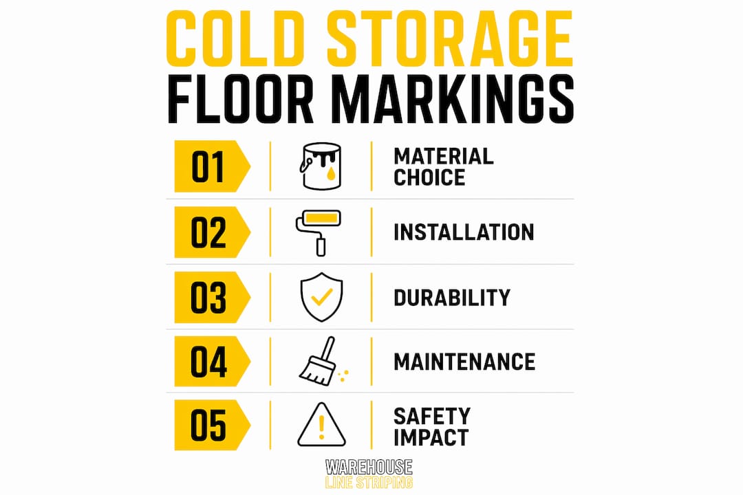 Infographic illustrating cold storage floor marking key steps