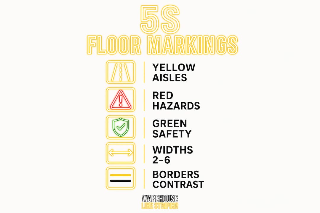 Infographic showing 5S floor marking colors and standards
