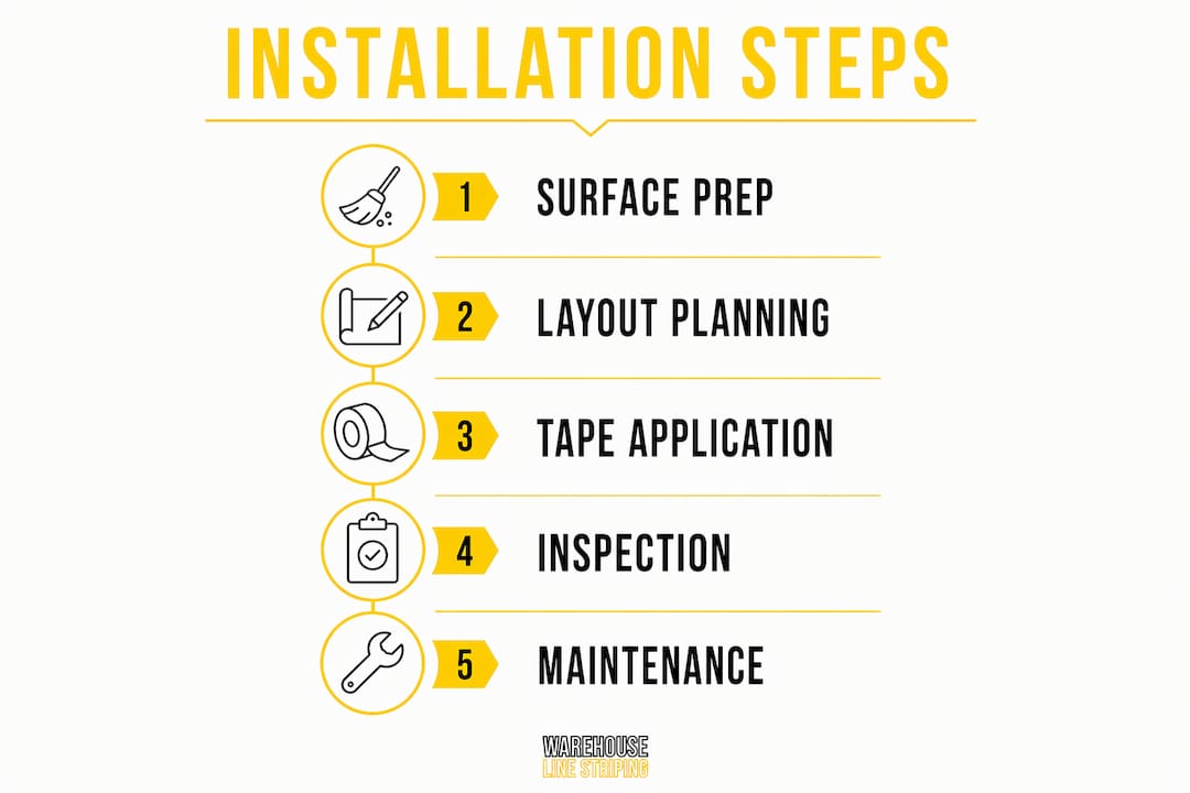 Infographic illustrating five key steps of floor marking installation