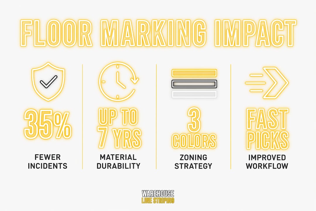 Infographic showing key floor marking benefits