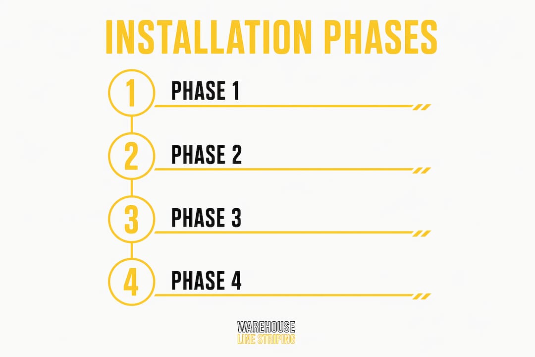 Infographic showing phased floor striping installation steps