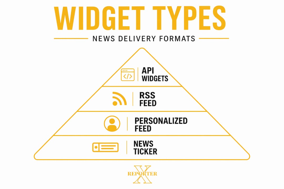 Hierarchy infographic showing types of news widgets