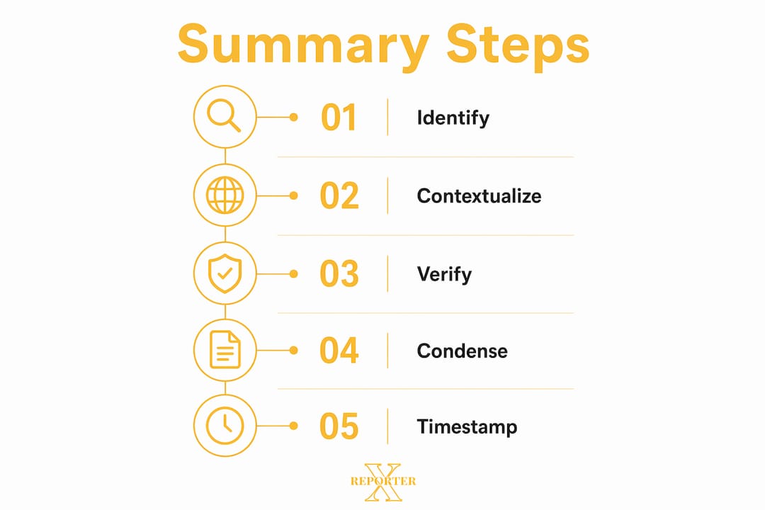 Infographic showing news summary creation steps