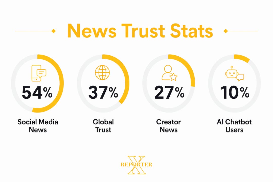 Infographic showing key statistics about social media news trust and usage
