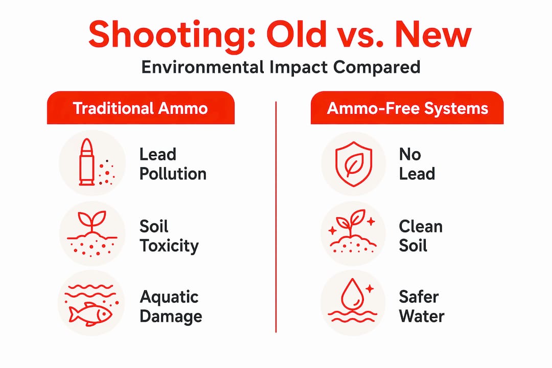 Infographic comparing traditional and ammo-free shooting