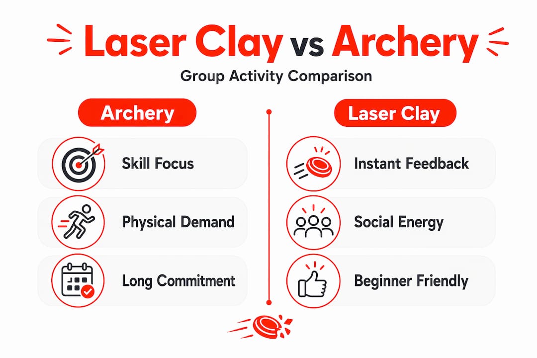 Infographic comparing laser clay and archery
