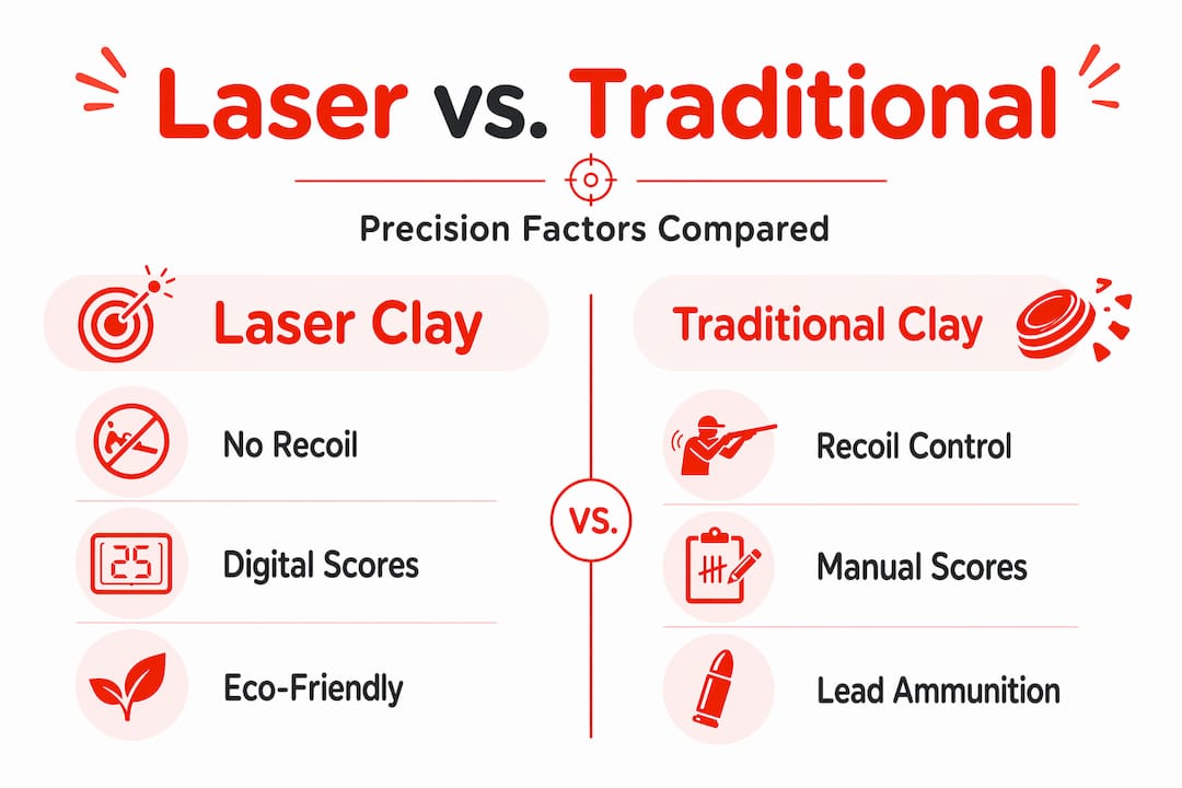 Infographic comparing laser and traditional clay shooting