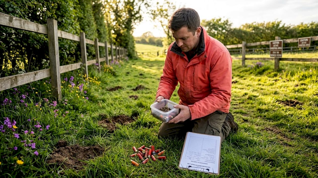 Groundskeeper inspecting soil for lead shot ban