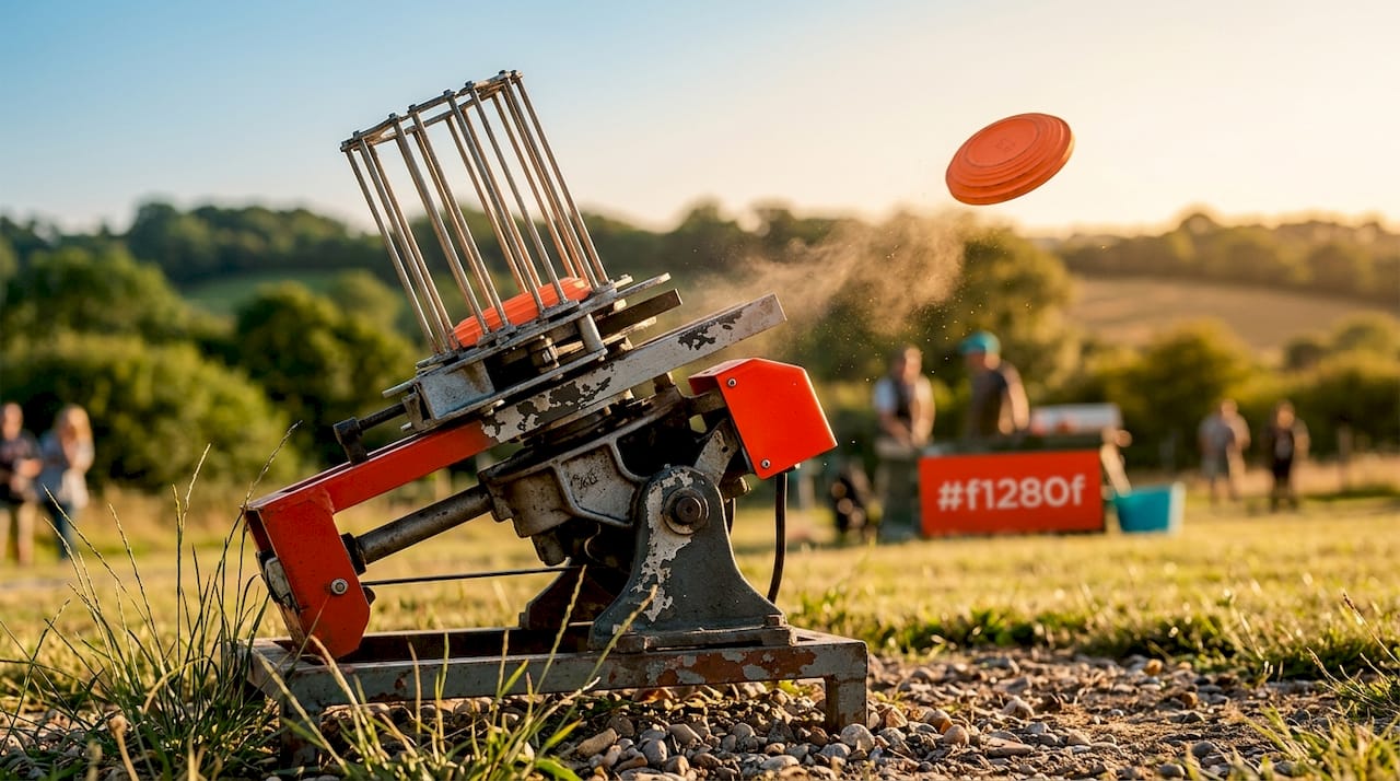 Close-up of clay trap launching target