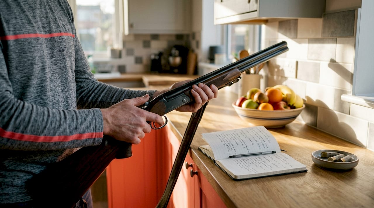 Hands practicing dry-fire shotgun drills at home