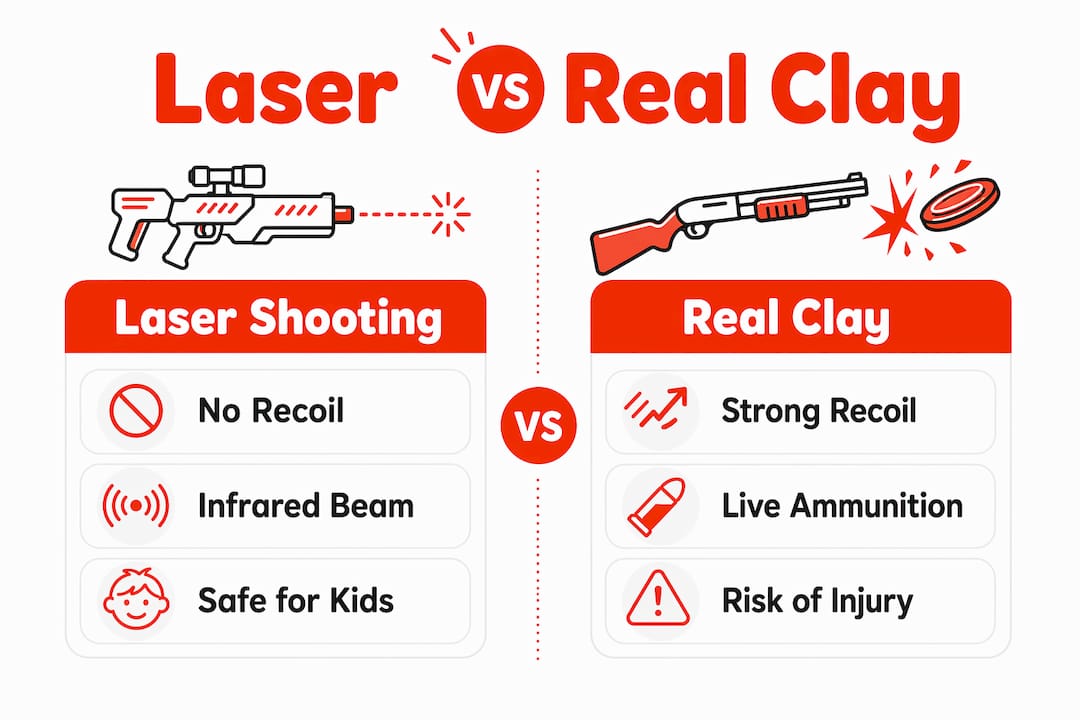 Infographic comparing laser and real clay shooting features