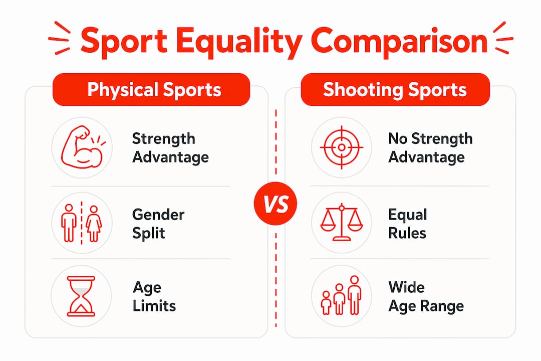Infographic comparing physical and shooting sports equality