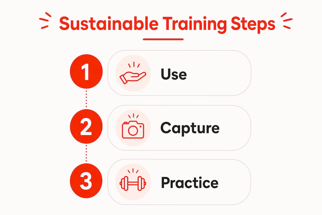 Infographic illustrating steps for sustainable shooting training