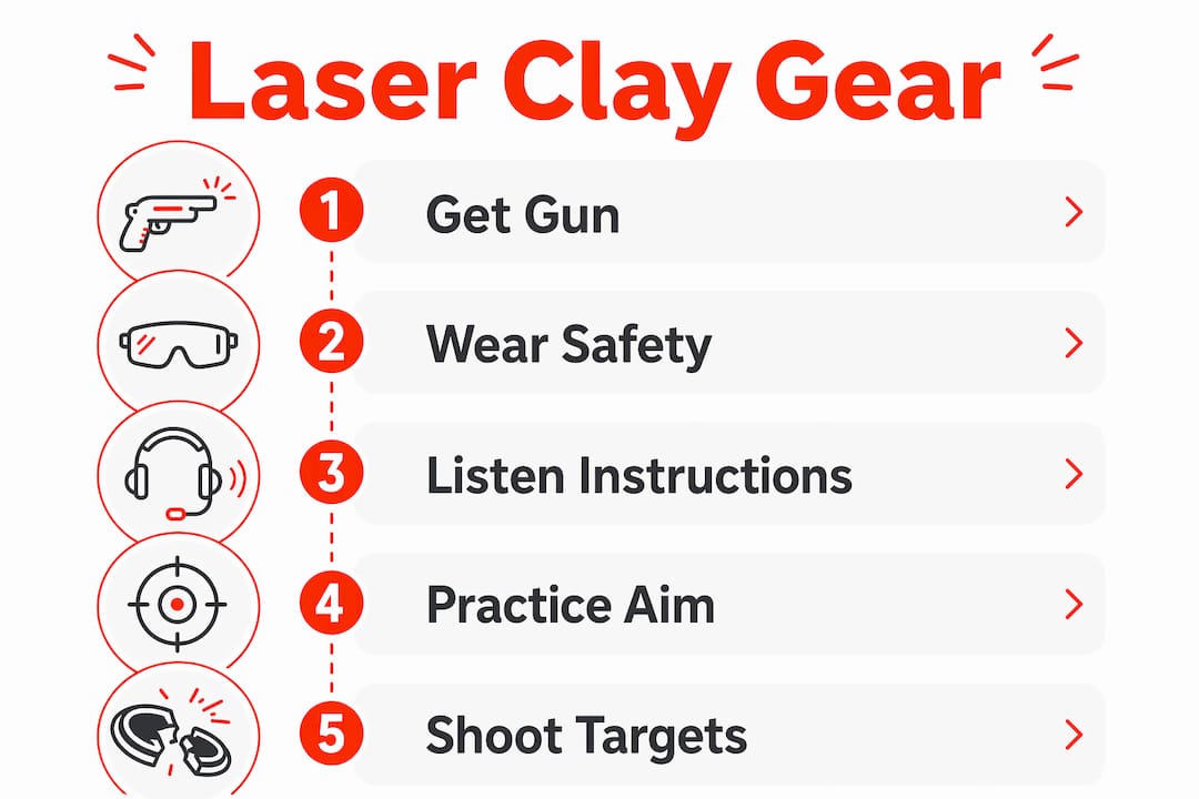 Infographic outlining steps for laser clay shooting equipment and preparation