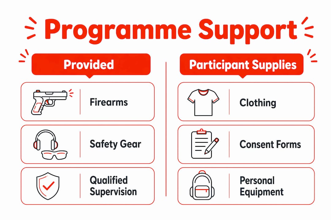 Infographic comparing shooting program provided items and participant supplies