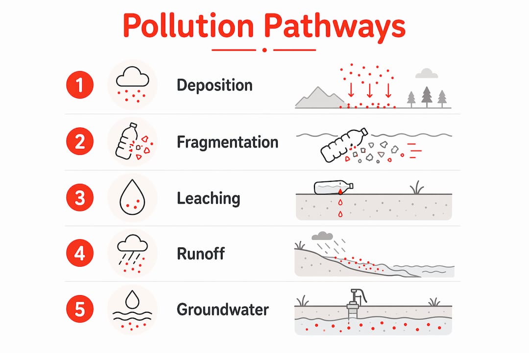 Infographic showing pollution pathways into soil and water