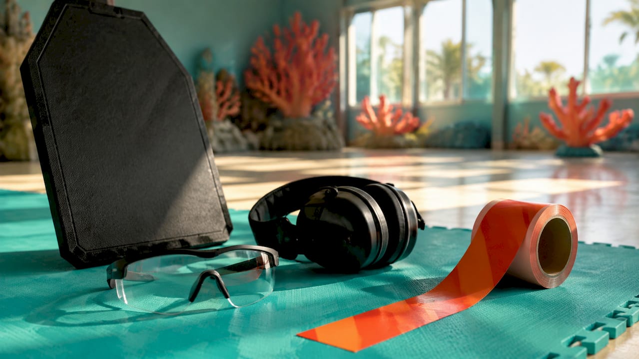 Close-up safety gear for indoor clay shooting