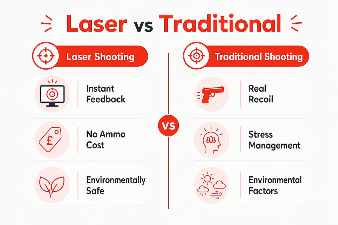 Infographic comparing laser and traditional shooting
