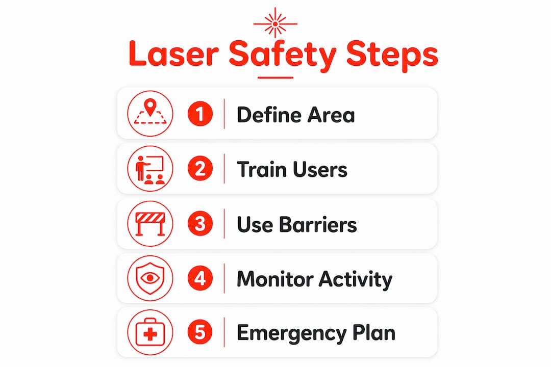 Infographic showing laser safety control steps