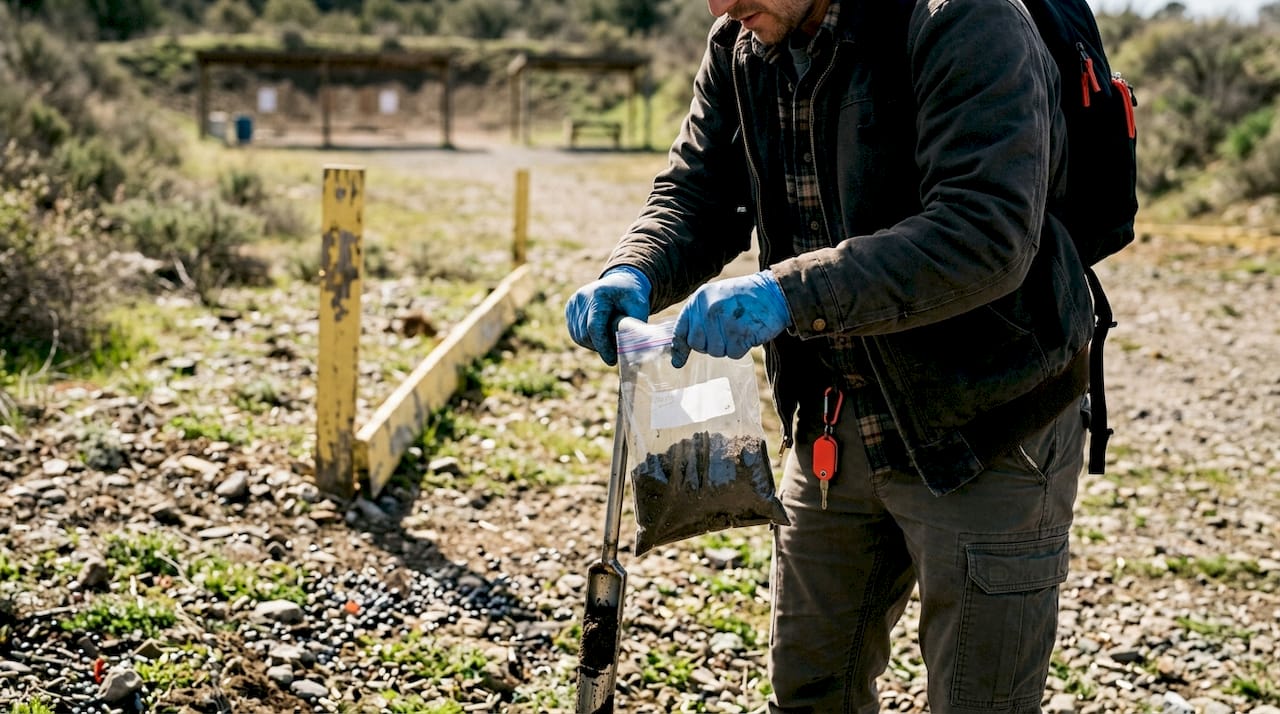 Soil sample collection at contaminated shooting range