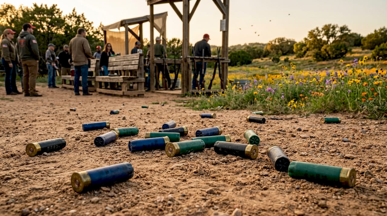 Steel shot shotgun shells on stone surface outdoors