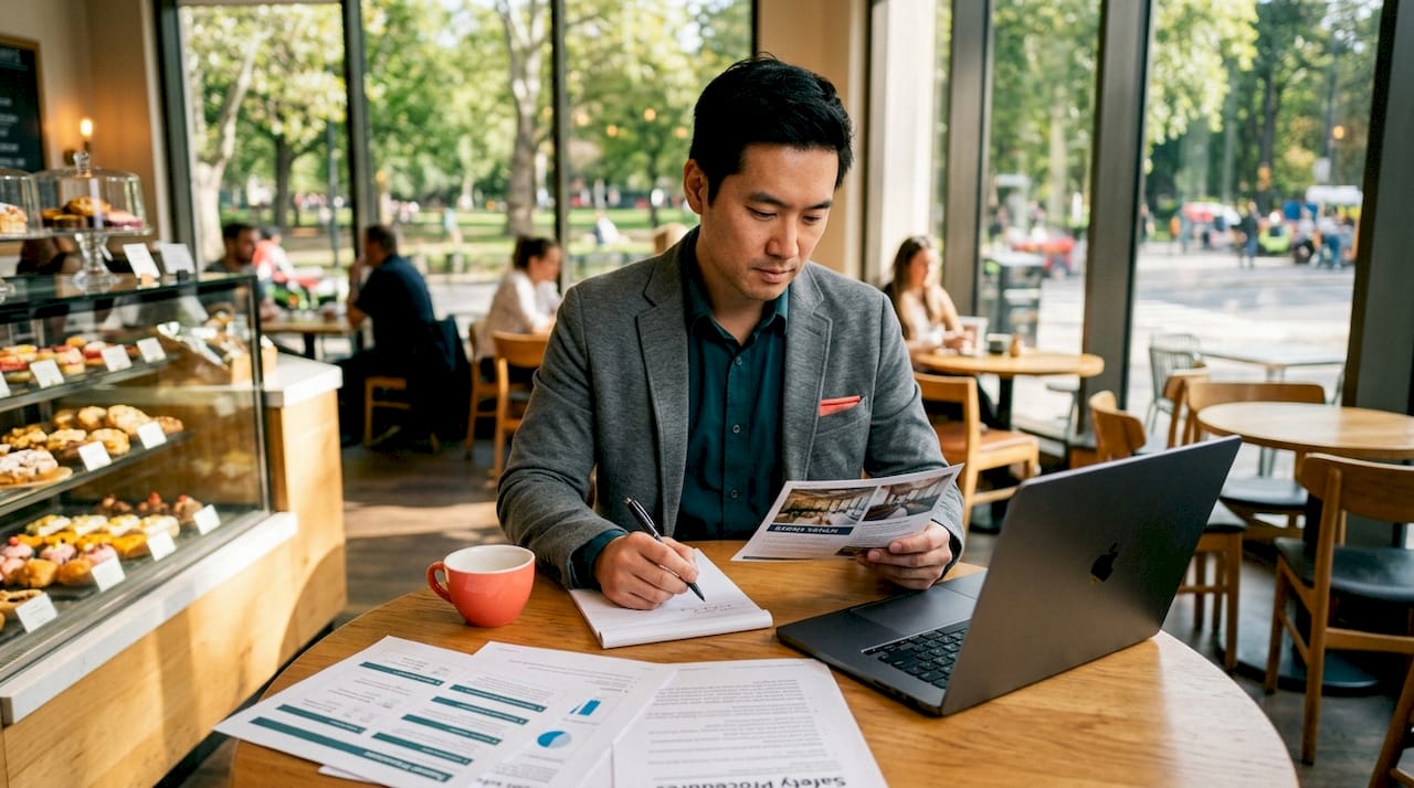 Man planning corporate shooting event at table