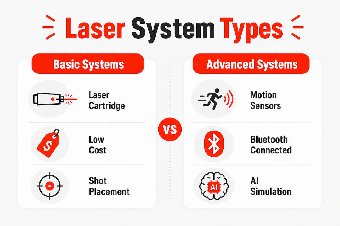 Infographic comparing laser shooting system types