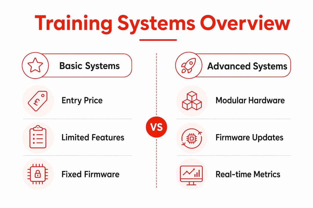 Infographic comparing basic and advanced firearms training systems