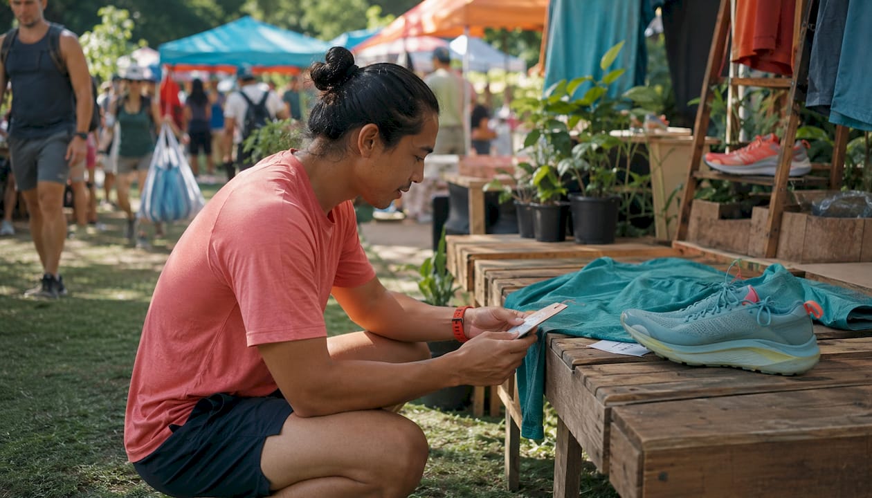 Hands inspecting certified sustainable sports gear