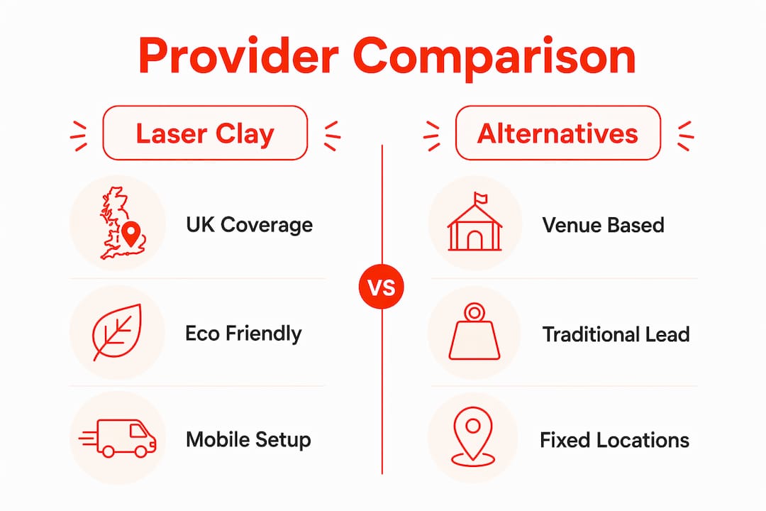 Infographic comparing UK laser clay providers and alternatives