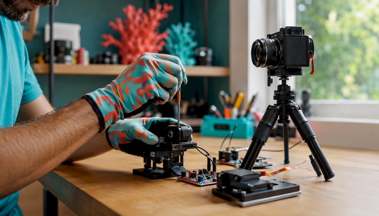 Technician assembling laser clay simulation hardware