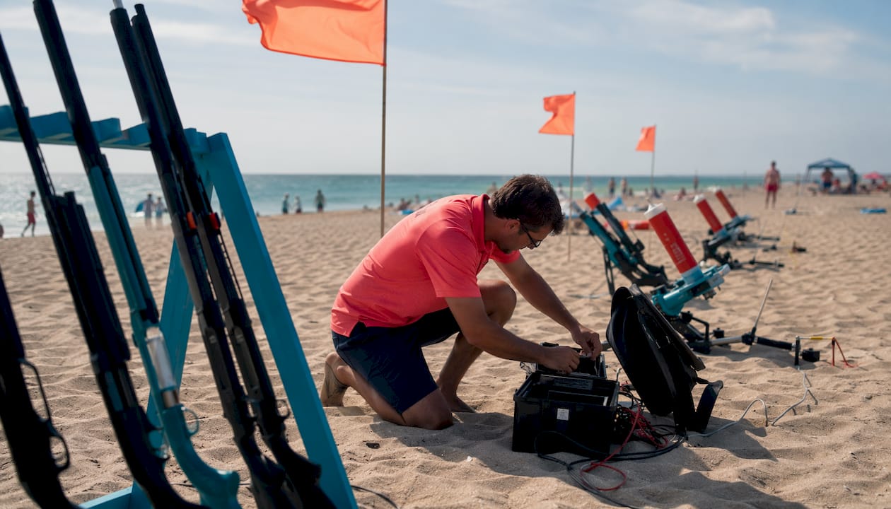 Outdoor laser clay event equipment setup