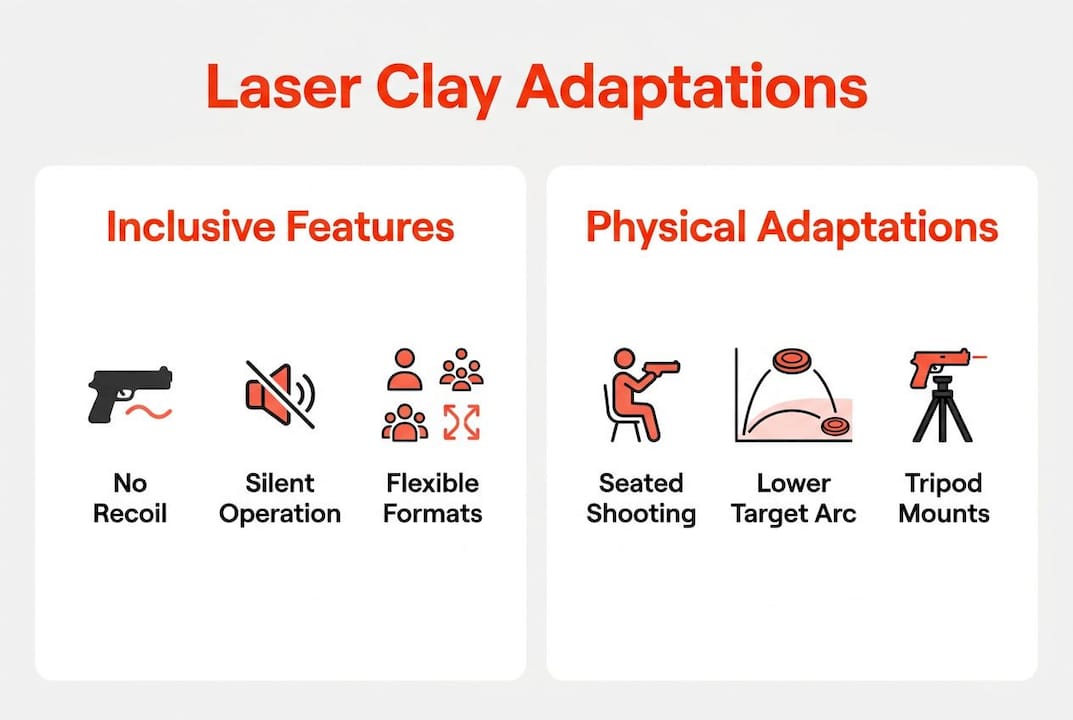 Infographic contrasting inclusive features and physical adaptations for laser clay