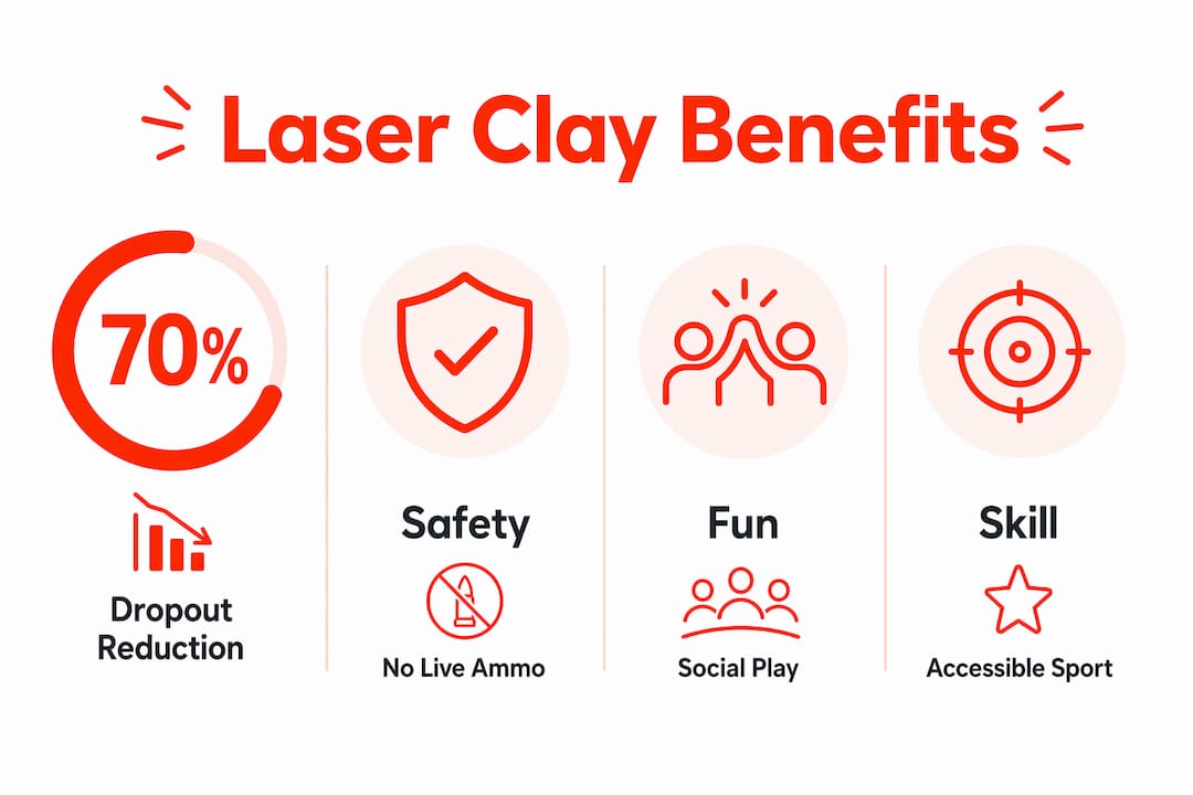 Infographic highlighting key benefits of laser clay for youth athletes