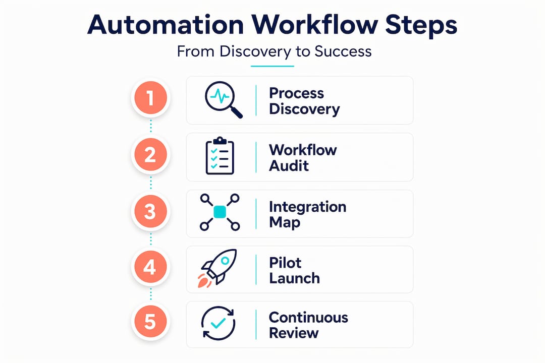 Vertical workflow infographic for automation steps